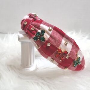 RED PLAID CHRISTMAS HEADBAND rhinestones color block